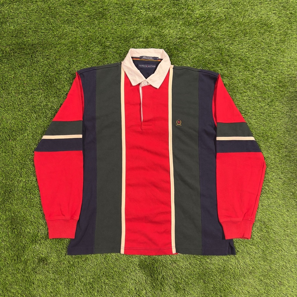 VTG Tommy Hilfiger Long Sleeve Rugby Polo Shirt - Large